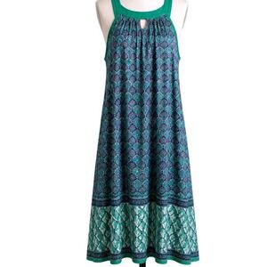Cabana Life‎ Womens Turquoise Green Geometric Halter Shift Dress Pockets UPF 50+